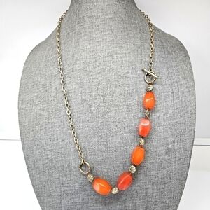 VINTAGE Monet Burnt Orange and Gold Beaded Offset Toggle Close Signed Necklace